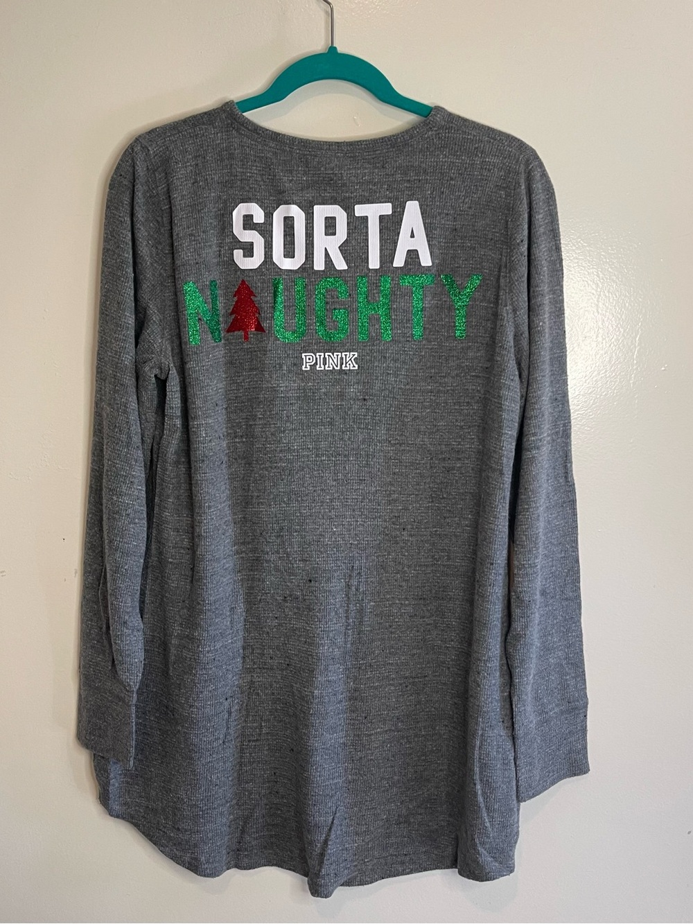 Victoria's Secret PINK Sleep Shirt Santa Nice Sorta Naughty Xmas Size Large - Picture 6 of 11